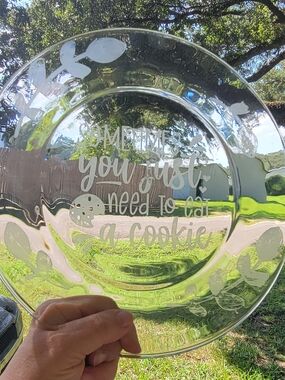 Hand Etched Clear Glass Decorative Plate with Cookie Quote